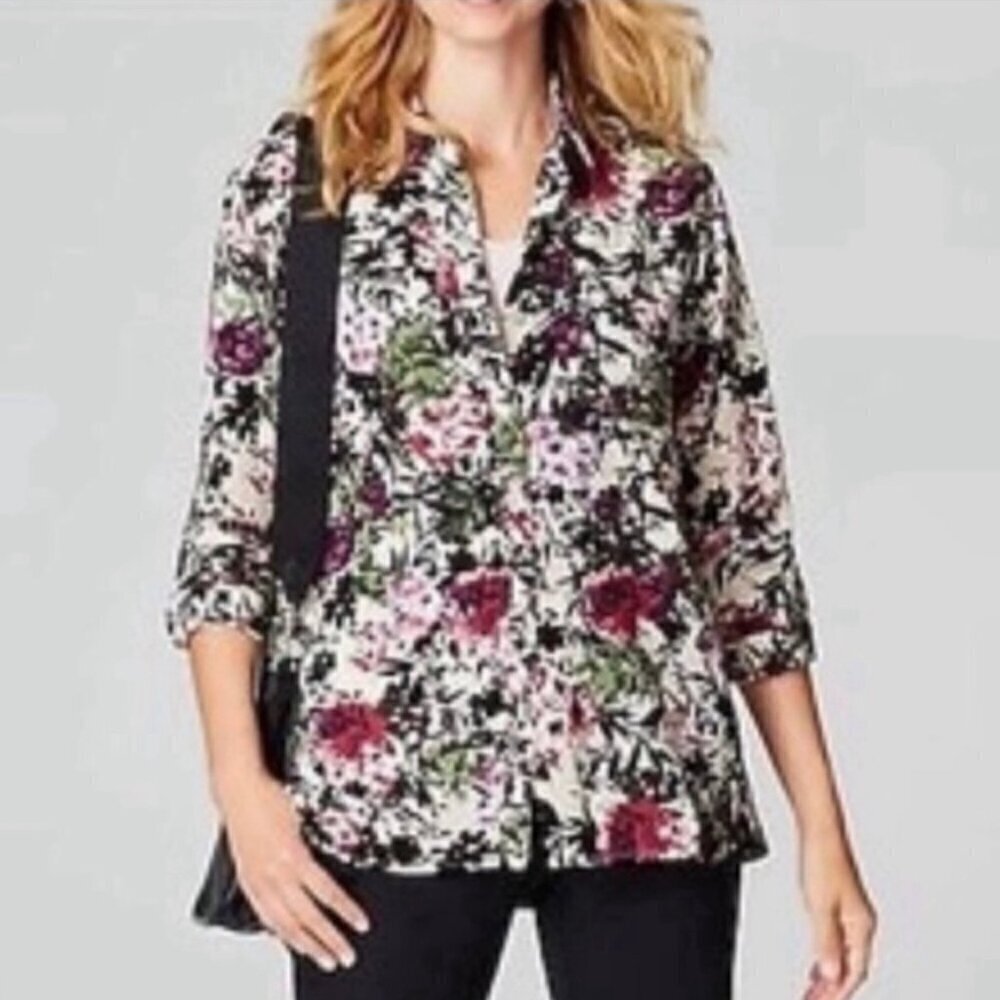 J. Jill SZL Floral Crepe Blouse /Tunic Relaxed Fit Dressy or Casual Office Basic